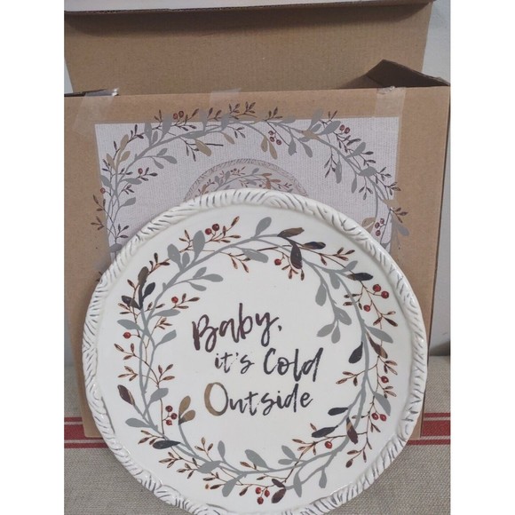 Fitz And Floyd Baby It's Cold Outside Wintry Woods Snowman Holiday Plate NIB - Picture 1 of 4